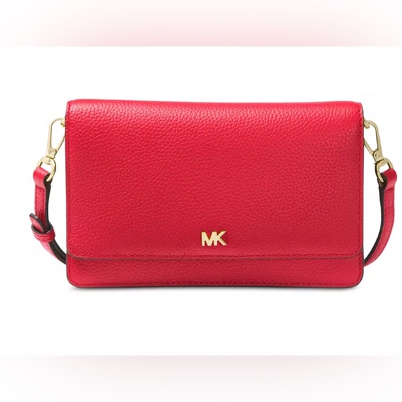 ♥️EUC♥️ MICHAEL KORS Red Mott Pebble Leather Phone Crossbody Wallet ♥️ So Cute♥️ - Picture 1 of 6